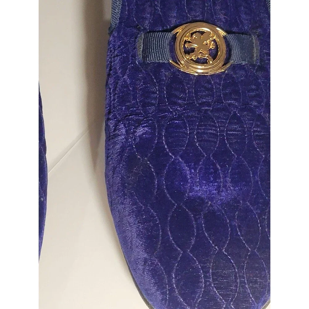 Stacy Adams Mens Blu/ Purp Quilted Velvet Loafers Slip On Gold Medallion 14m
